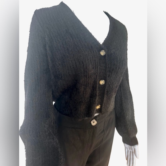 LULUS Cozy Touch Black Eyelash Knit Button-Up Cardigan Sweater - Medium - Picture 7 of 9